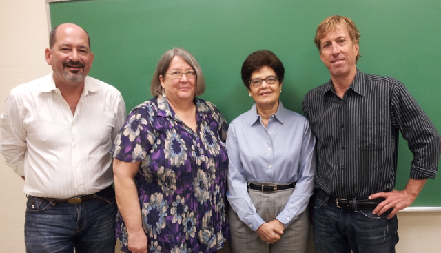 From left to right, Nathan Budoff P.h. D., Jane Ramírez M.A., Carmen V. Menéndez, and thesis advisor David Auerbach P.h. D.