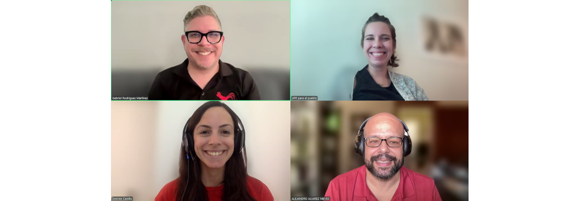 From left to right, Gabriel Rodríguez Martínez, Ph. D., Prof. Teresa D Córdova Rodríguez, Desiree N Castillo Ramos, and thesis advisor Alejandro Álvarez Nieves, Ph. D.