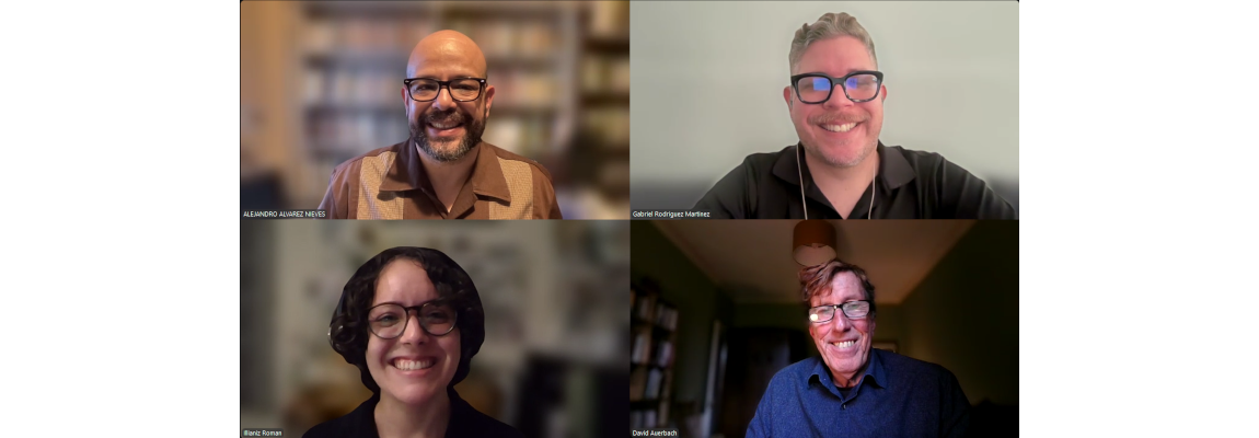 From left to right, Alejandro Álvarez, Ph. D., Gabriel Rodríguez, Ph. D., Illianiz Román Ortiz, and thesis advisor David Auerbach, Ph. D. From left to right, Alejandro Álvarez, Ph. D., Gabriel Rodríguez, Ph. D., Illianiz Román Ortiz, and thesis advisor David Auerbach, Ph. D.