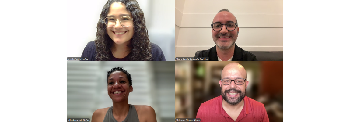De izquierda a derecha, la doctora Anyeliz Pagán Muñoz, el profesor Álvaro García Garcinuño, la estudiante Milca Luzunaris Nuñez y el doctor Alejandro Álvarez Nieves, consejero de tesis.